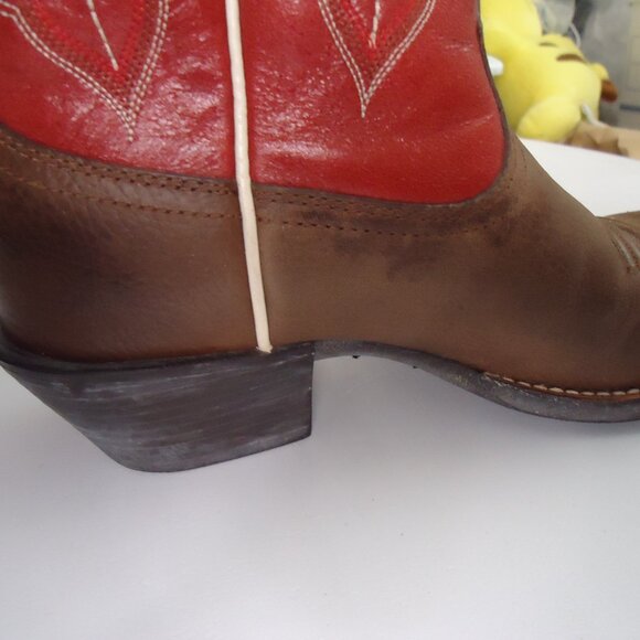 Ariat Womens Square Toe Western Cowboy Boots Sz 7B Red/Brown Pull On - Picture 5 of 11